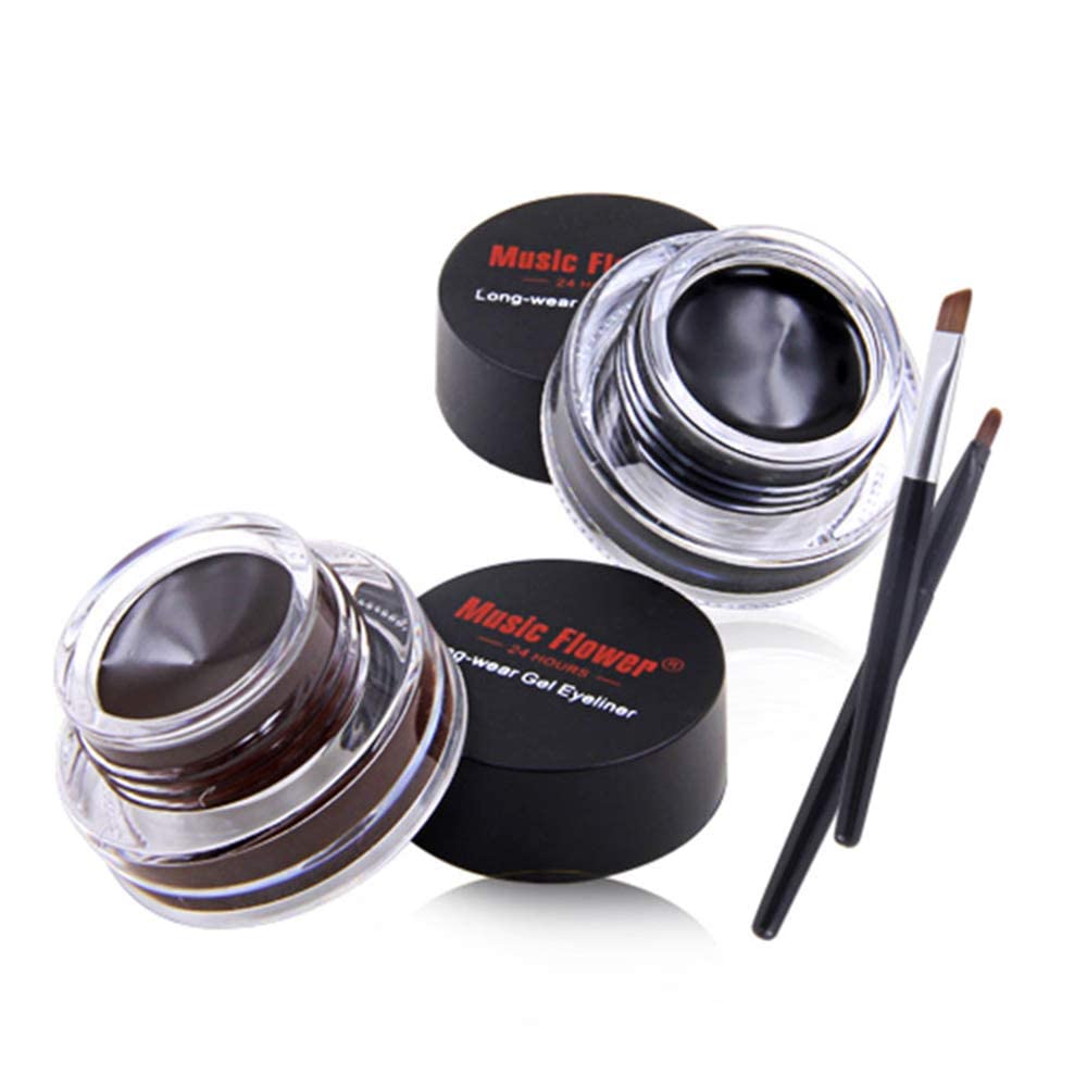 Music Flower gel eyeliner negro con brocha para delineado duradero.