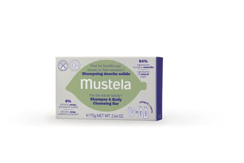 Mustela barra, empaque de cartón reciclable, opción sostenible para el baño.