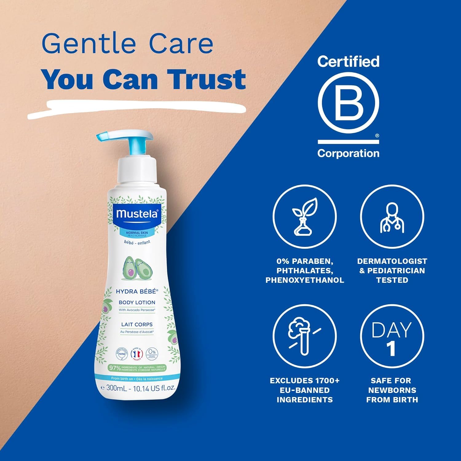 Mustela Hydra Bébé envase de dos frascos para uso familiar.