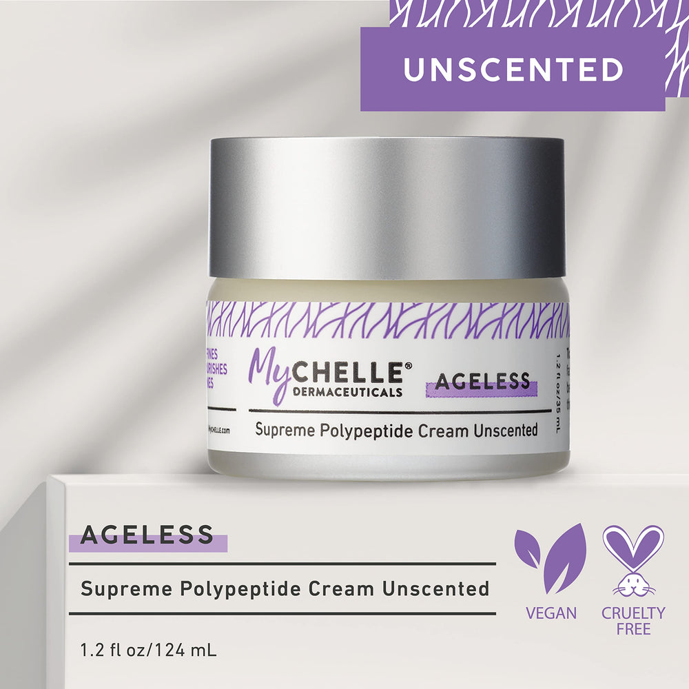 Textura cremosa suave de MyChelle con péptidos para piel revitalizada
