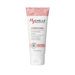 MyChelle exfoliante enzimático de fruta, empaque compacto para uso diario.