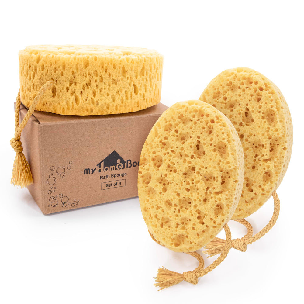 myHomeBody esponja de baño grande ovalada con agarre cómodo y mucha espuma.