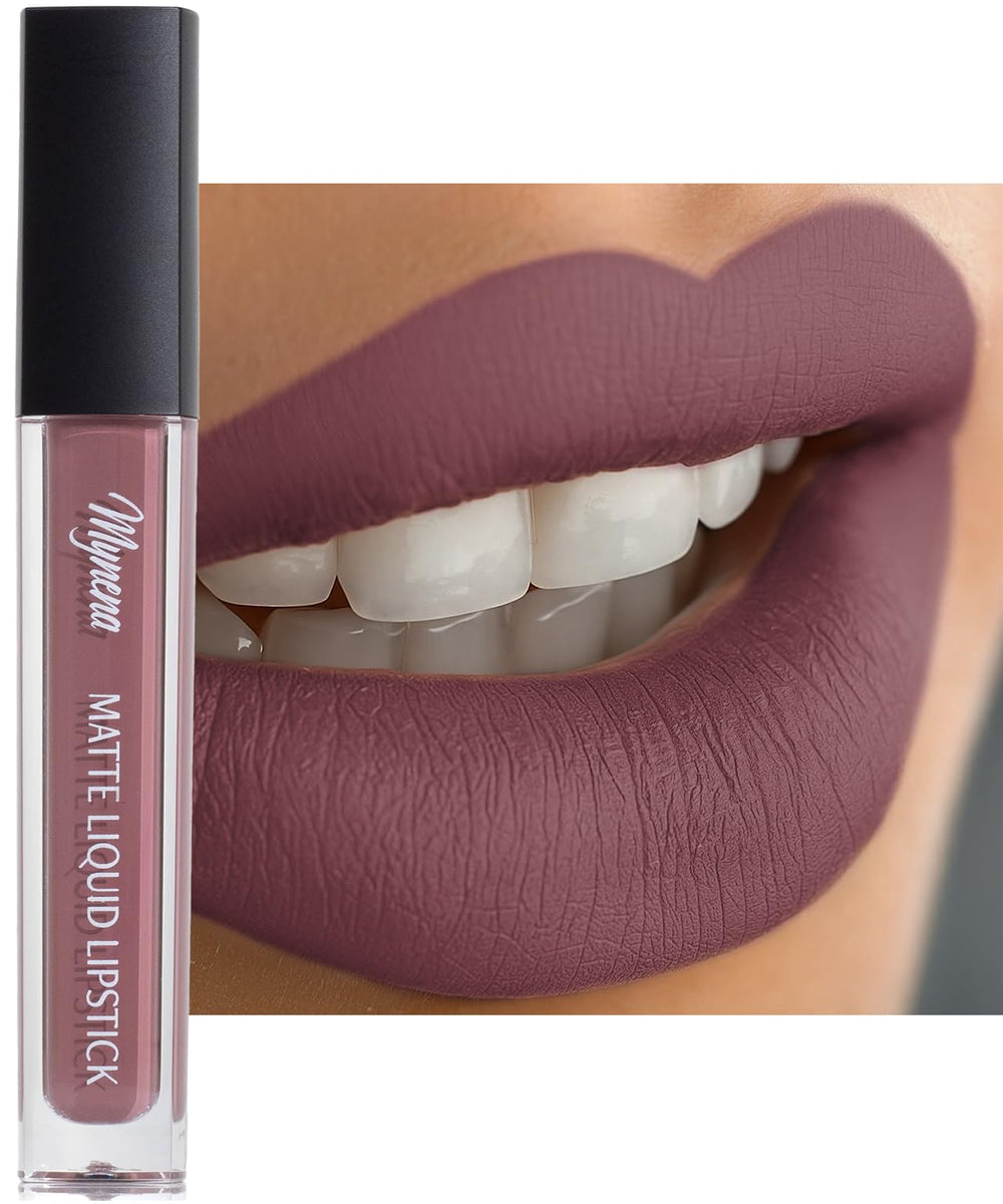 Mynena barra labial mate rosa malva suave para uso diario cómodo.