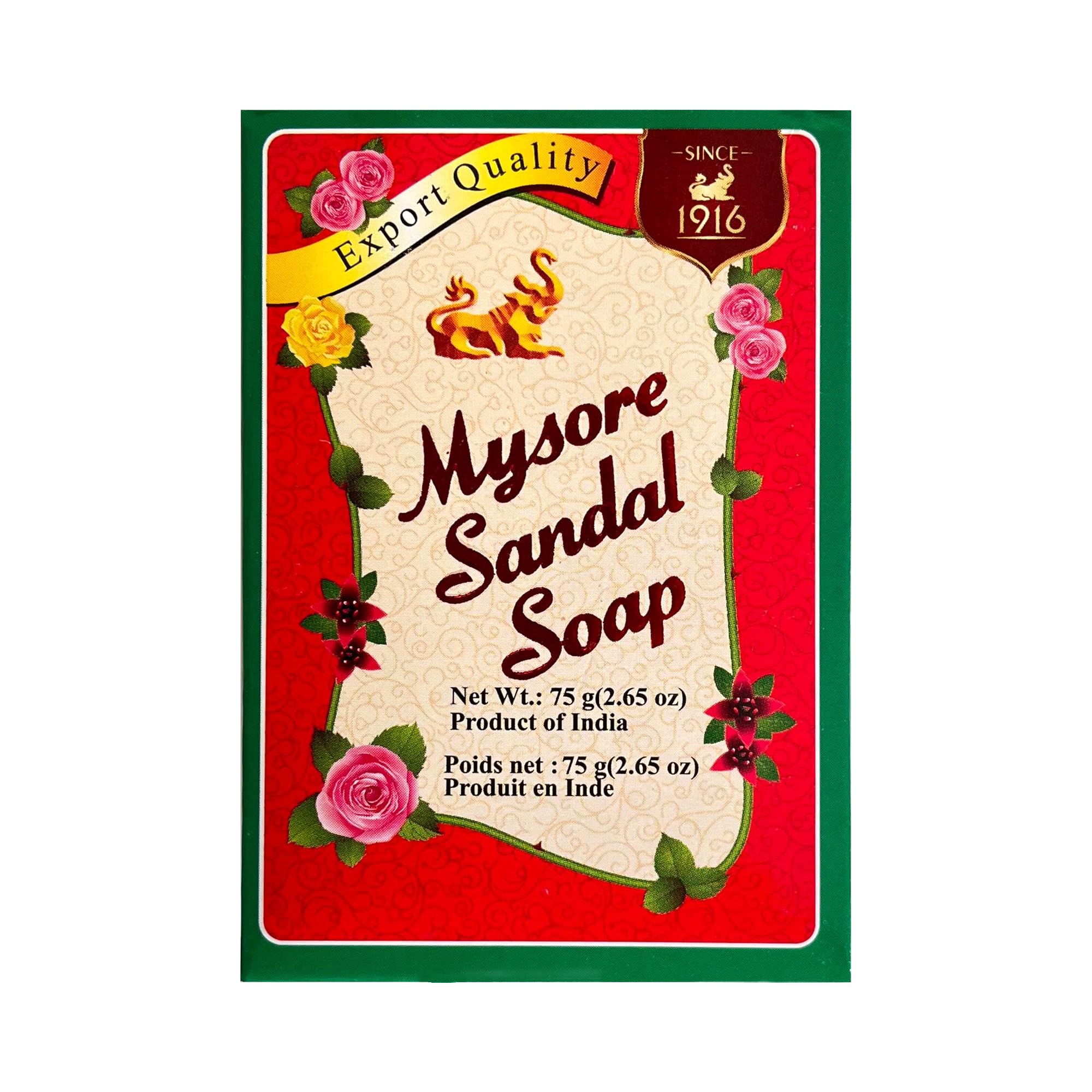 Jabón Mysore Sandal 75g, conjunto de 4, cuidado diario de la piel.