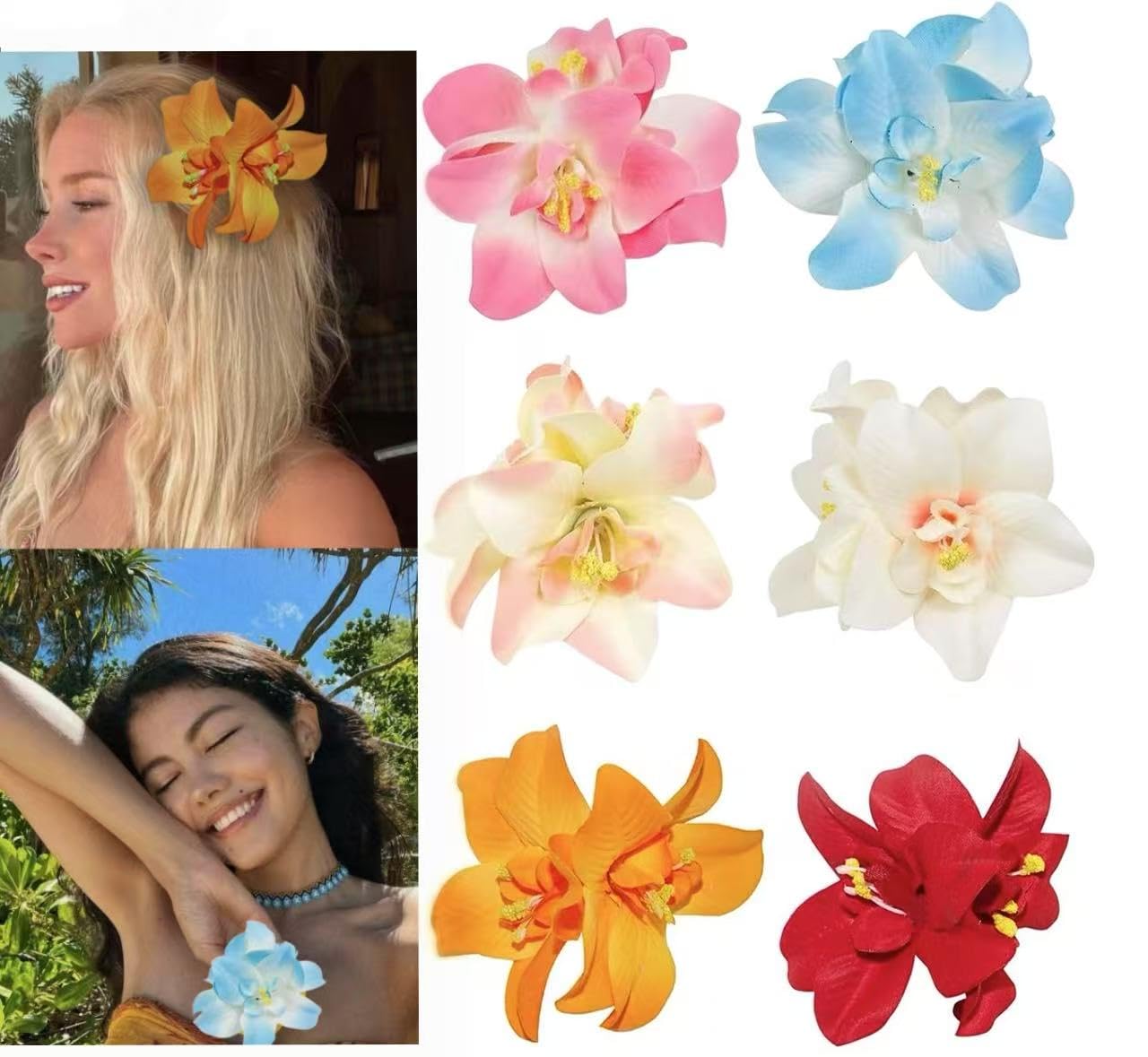 MZLUWM clip flor hawaiana plumeria para peinados con brillo y color