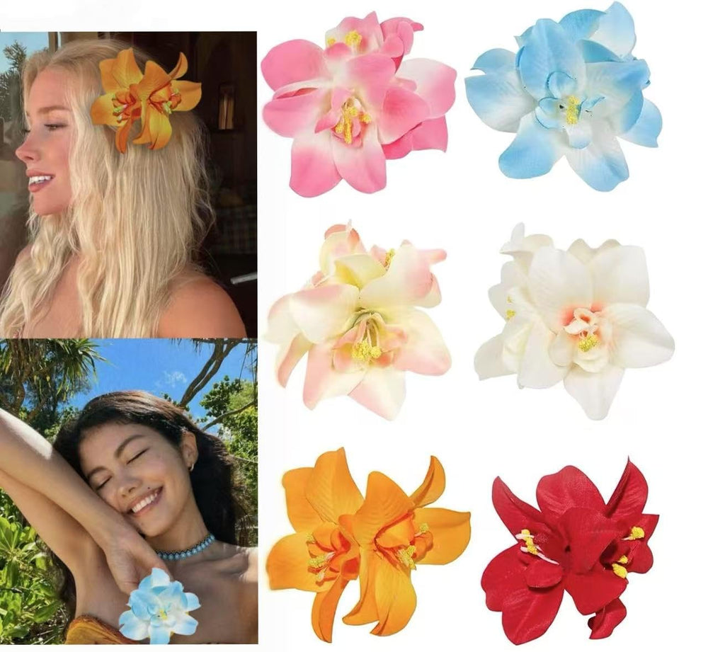 MZLUWM clip flor hawaiana plumeria para peinados con brillo y color