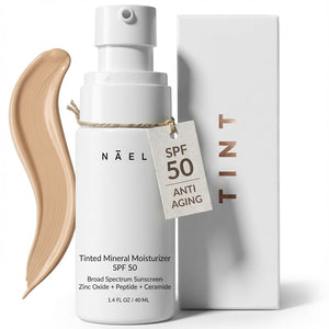 NAELI botella tintada SPF50 para uso diario con protector mineral.