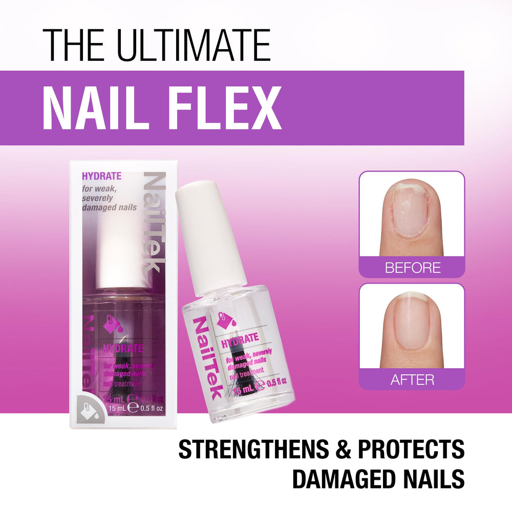 Nail Tek Hydrate Formula 4, uñas hidratadas y fortalecidas para uso diario.