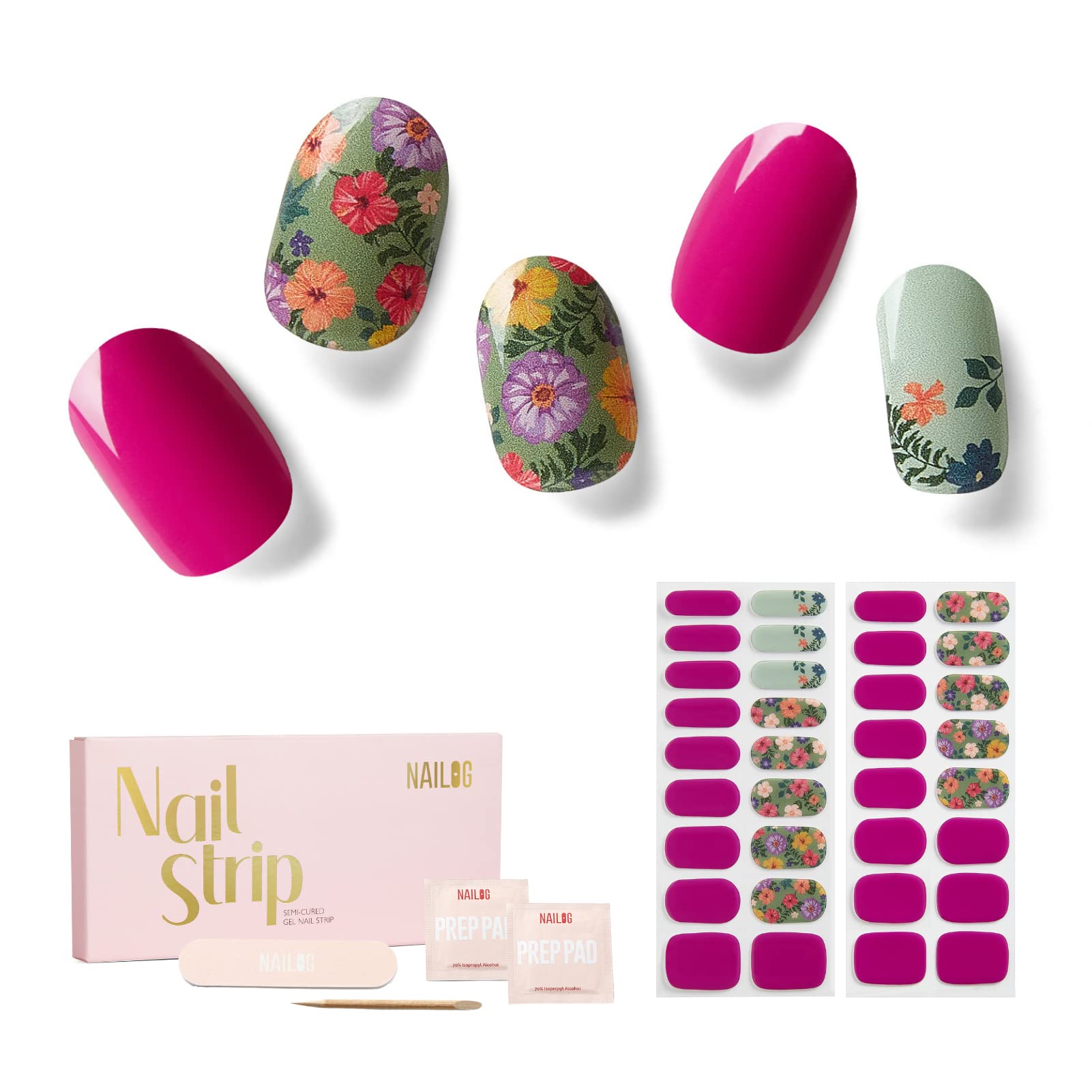 NAILOG bandas uñas gel semi-curado 34 piezas para manicura rápida y duradera