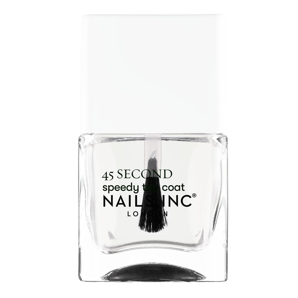Nails INC capa superior 45 segundos en bote, secado rápido y brillo intenso.
