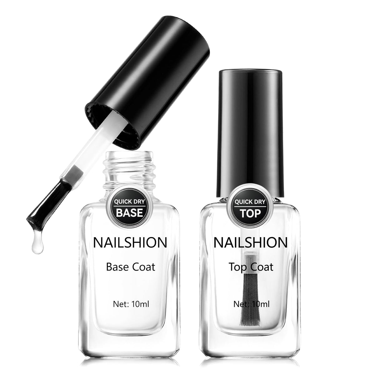 Nailshion capa base transparente protege uñas y crea base uniforme para color.