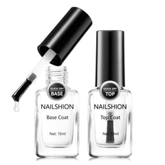 Nailshion capa base transparente protege uñas y crea base uniforme para color.