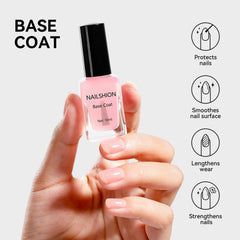 Nailshion base rosa transparente en capas para acabado uniforme.