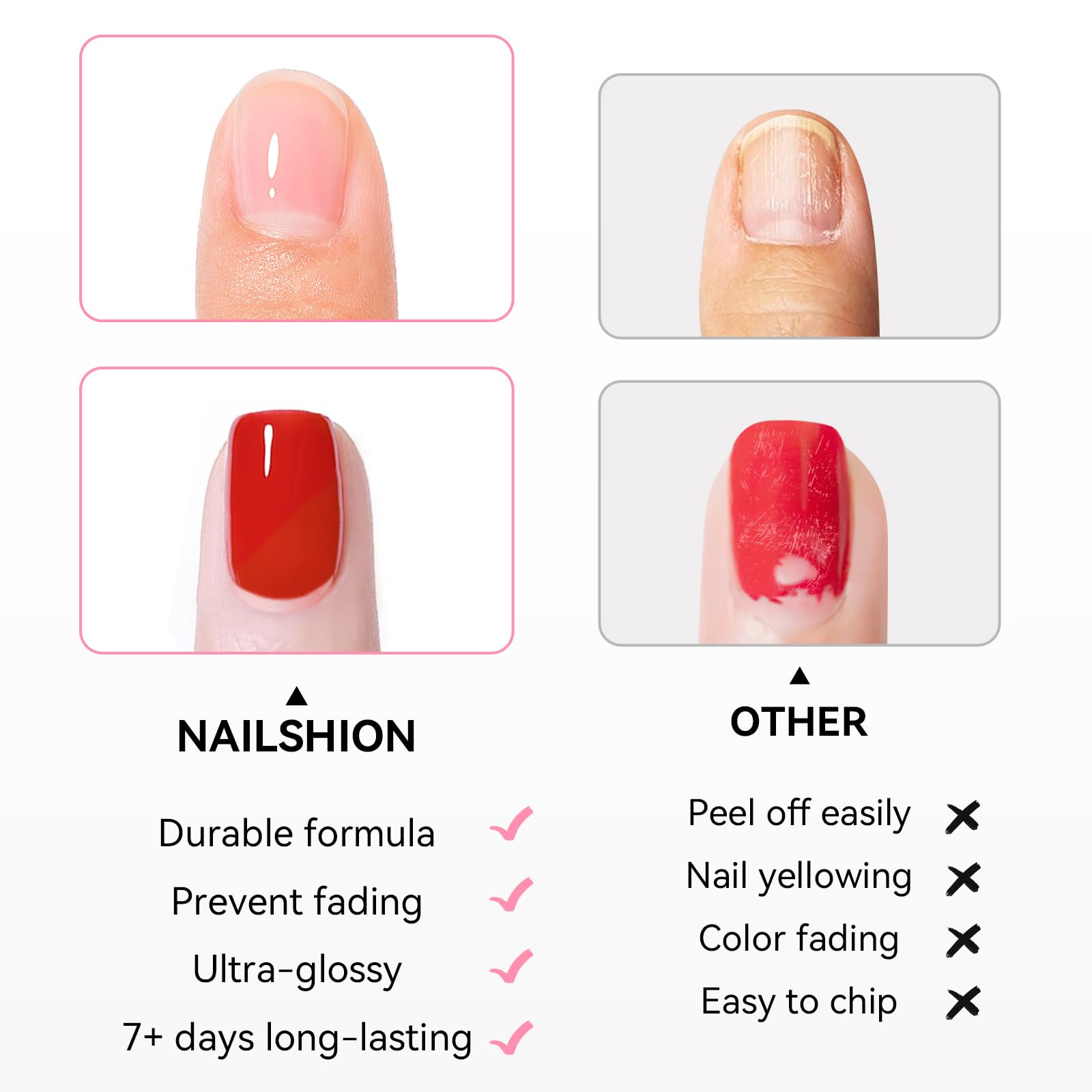 Nailshion secado al aire rápido, sin lámpara UV necesaria.