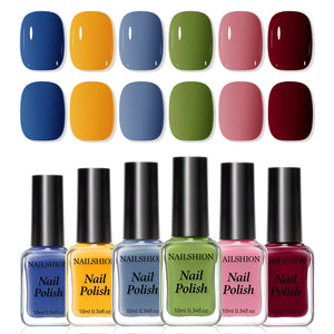 Nailshion set de esmaltes 6 colores para manicura en casa con acabado brillante.