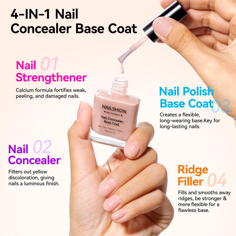 Nailshion uñas brillantes con efecto corrector para tono uniforme.