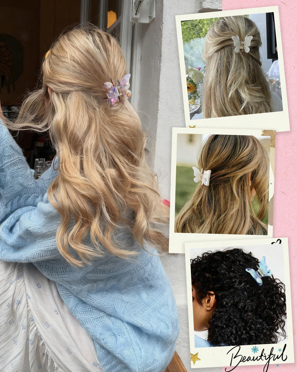 NAISIER clip pelo mariposa tortuga blanco: opción discreta para looks suaves.