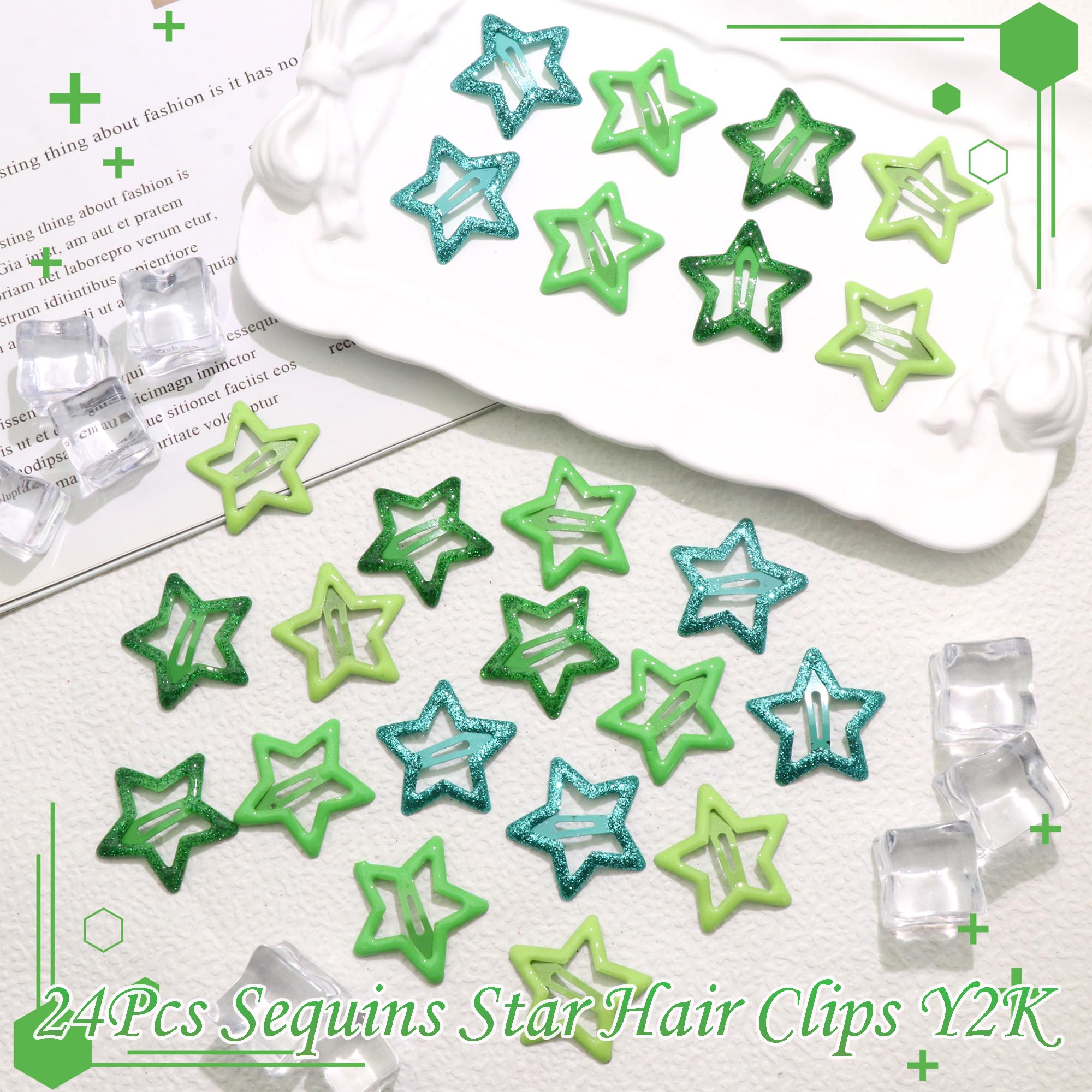 NAISKA prendedor estrella verde brillo, clip no deslizante para todo tipo de cabello.