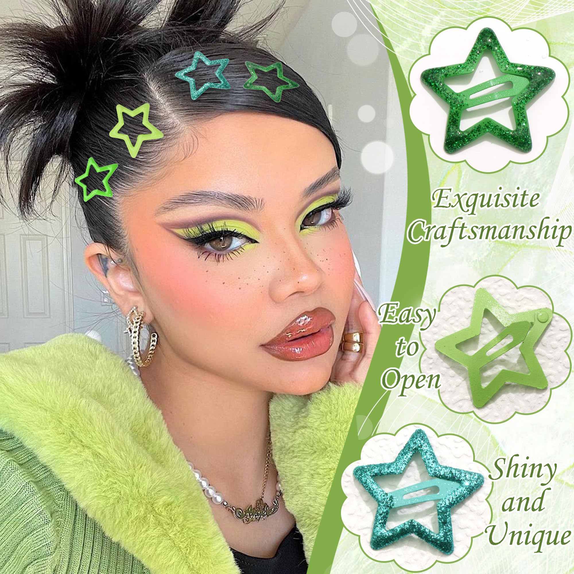 NAISKA prendedor estrella verde brillo, accesorio para bolsos y sombreros.