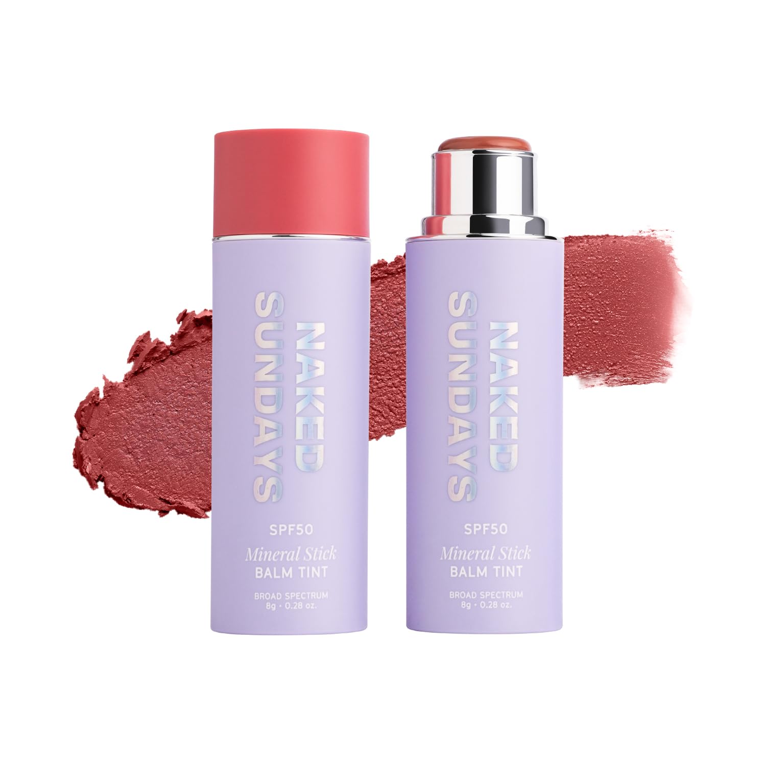 Naked Sundays Glow Balm Dusty Rose para mejillas con SPF 50 y resplandor natural.