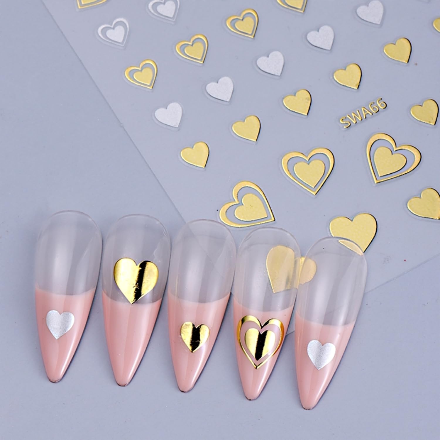 Namrec diseños de uñas brillantes con corazones para ocasiones especiales.