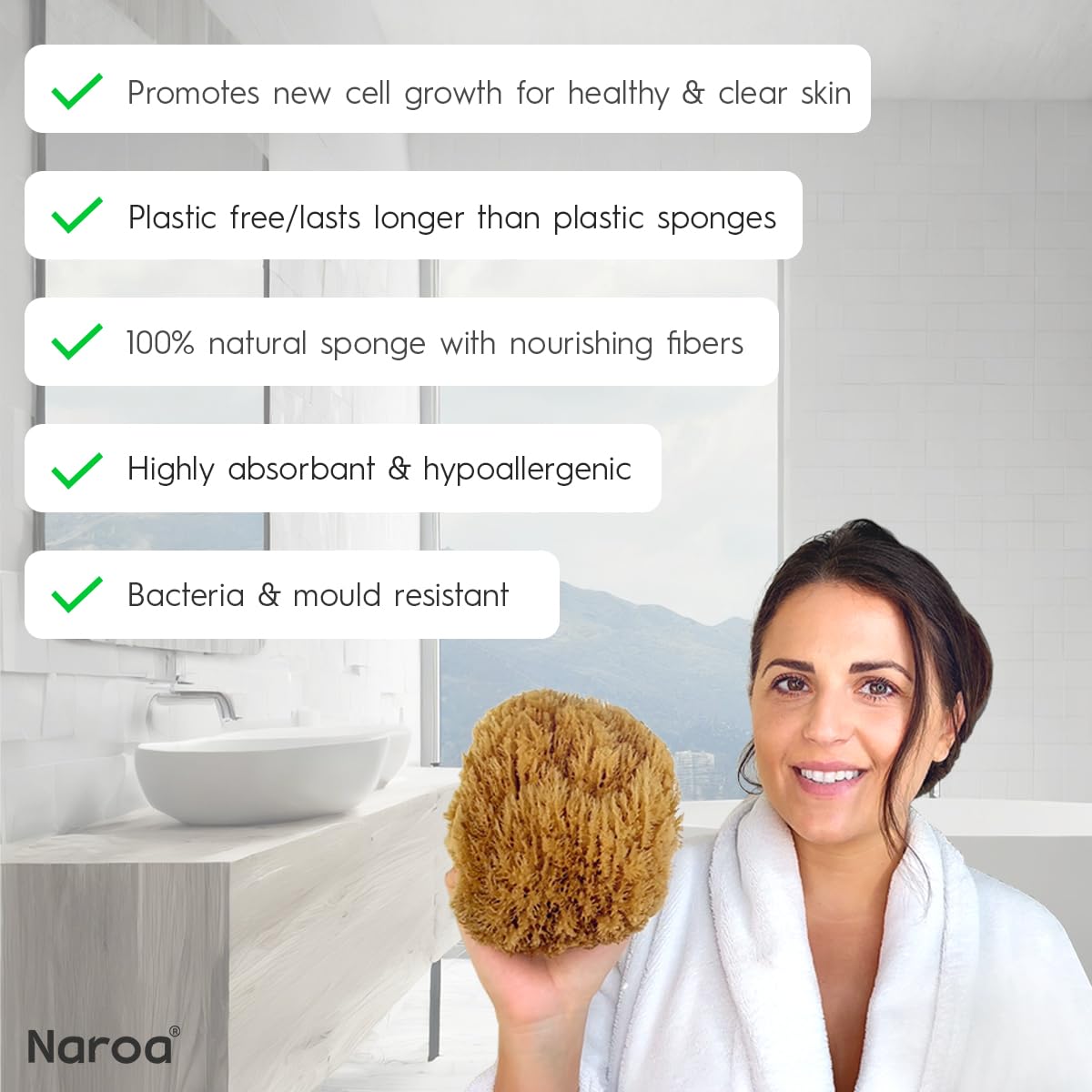 Naroa esponja sin-plastico promueve una higiene sostenible para la ducha diaria.