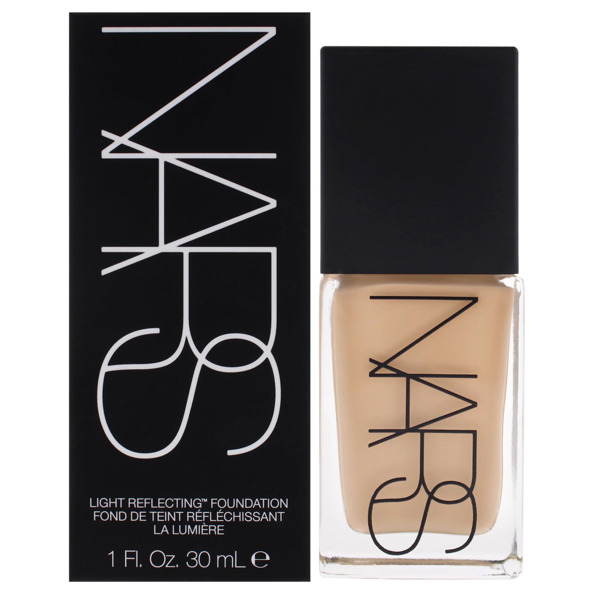 NARS Base reflejante de luz M2 Santa Fe, botella frontal, acabado luminoso de larga duración.