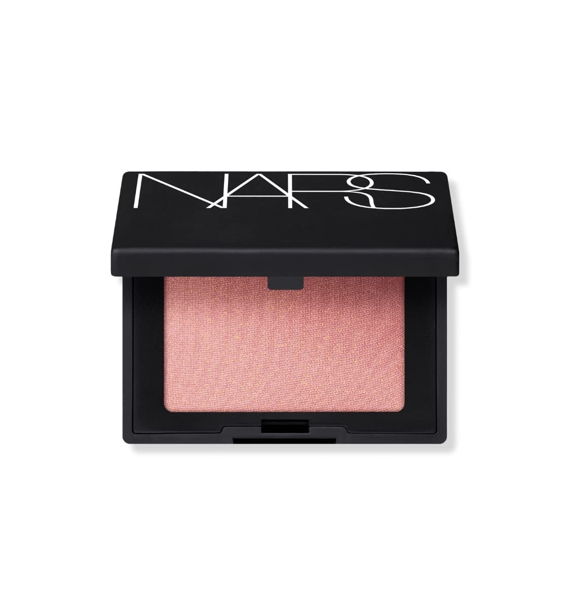 NARS Orgasm polvo rubor mini para viaje con brillo dorado.
