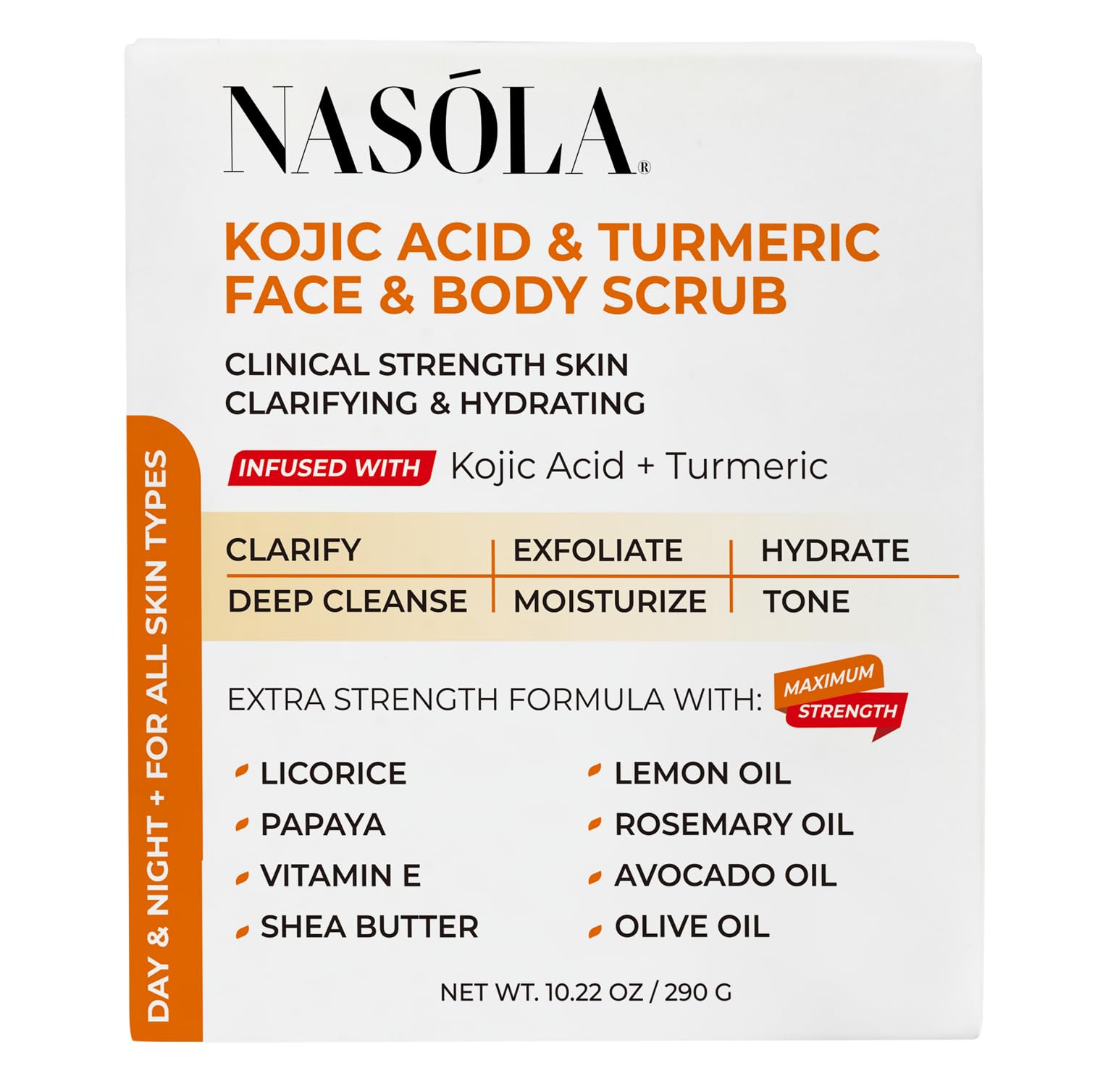 Nasola exfoliante, aceites naturales, hidrata sin obstruir poros.