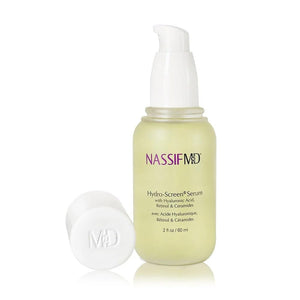 NassifMD Hydro-Screen Serum: botella en primer plano para hidratación profunda y rápida absorción diaria.