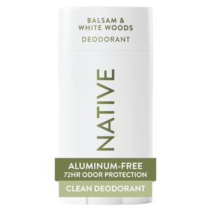Native desodorante sin aluminio en barra Balsam & White Woods, protección de olor duradera