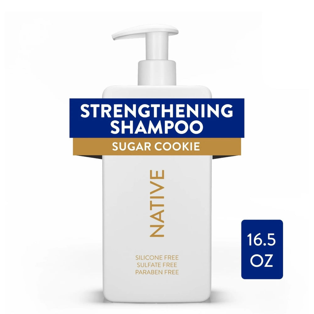 Native acondicionador galleta de azúcar, frasco, cabello suave y manejable tras lavado.