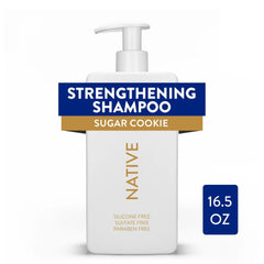 Native acondicionador galleta de azúcar, frasco, cabello suave y manejable tras lavado.