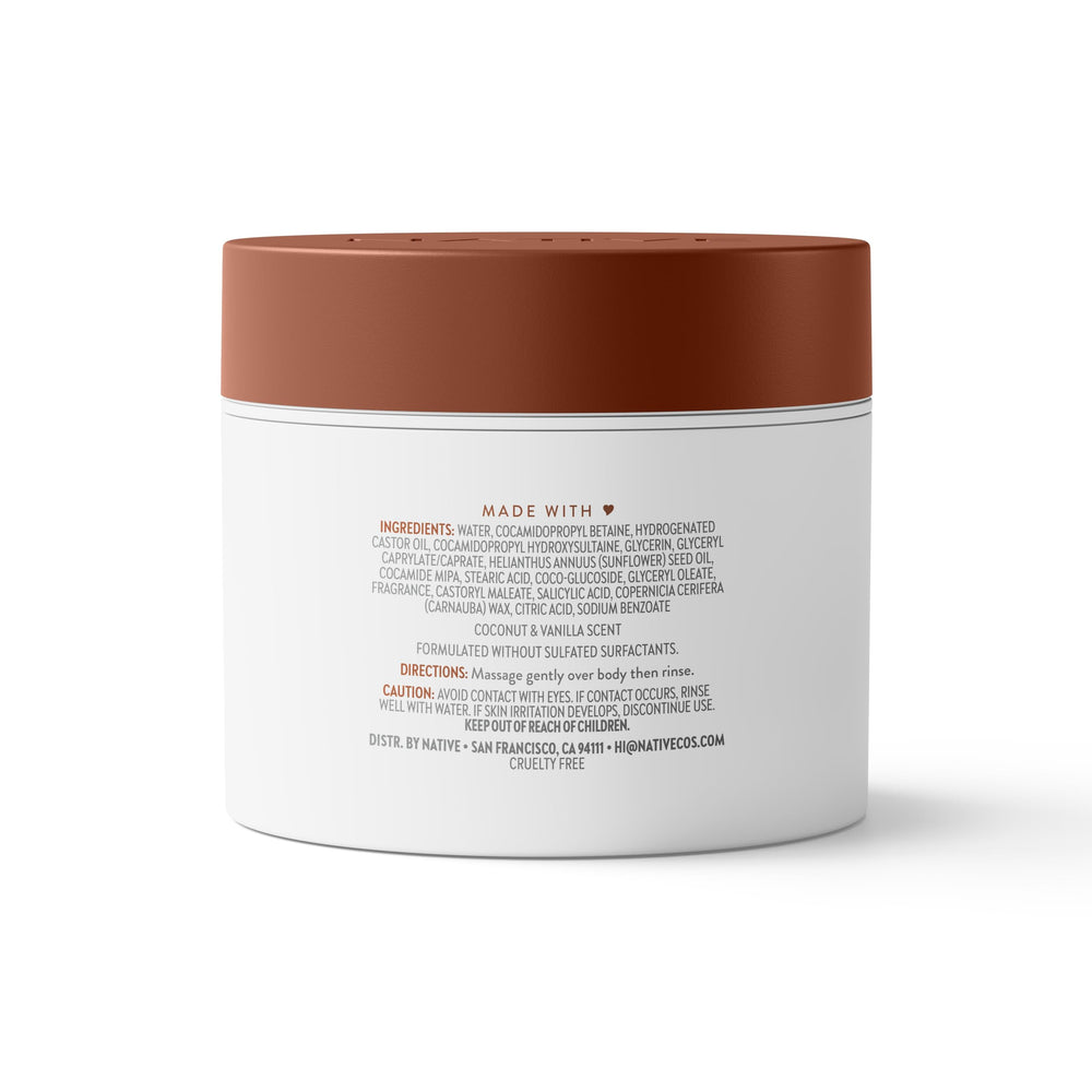 Native Exfoliating Body Scrub, exfoliación suave para piel sedosa tras cada uso.