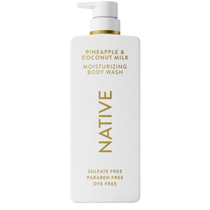 Native gel de ducha hidratante piña y coco en botella de 22 oz para piel suave.