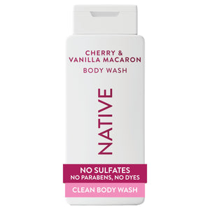 Native Jabon Cuerpo frente con aroma a cereza y vainilla Macaron para ducha agradable.