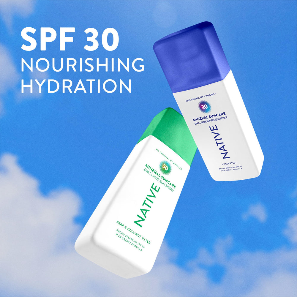 Protección de amplio espectro SPF 30 de Native contra UVA/UVB.