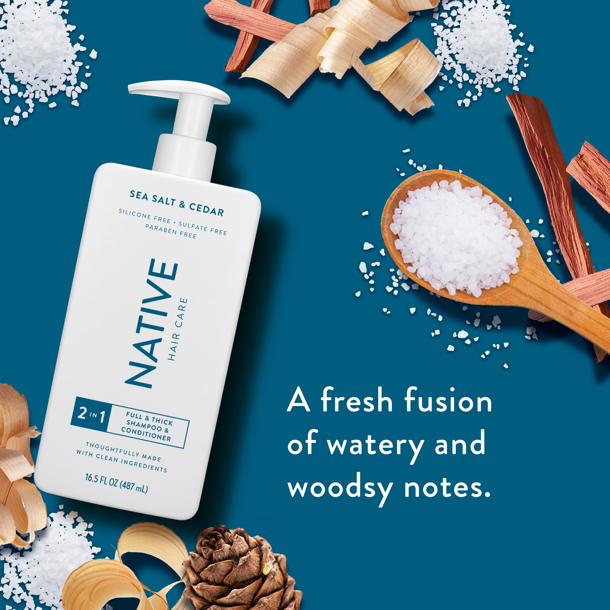 Native Sea Salt & Cedar, aroma fresco marino que realza la experiencia de ducha.