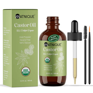 Natnique Aceite de Ricino organico en botella, hidratacion facial y capilar.