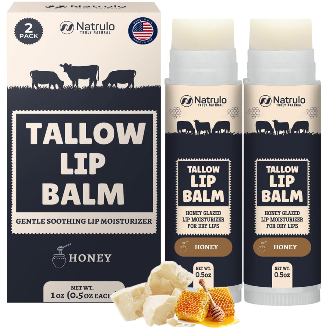 Bálsamo labial Natrulo con sebo de res en envase, hidratación duradera.