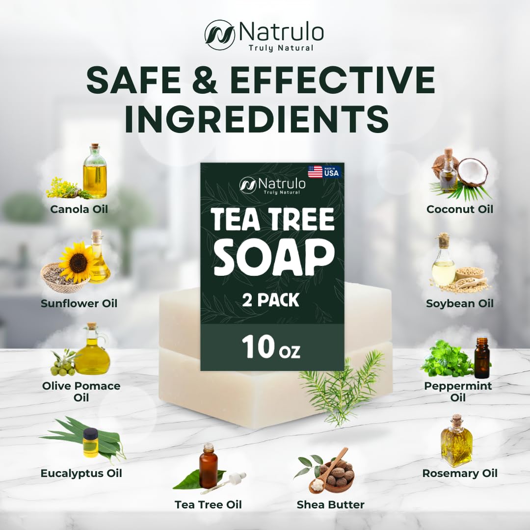 Natrulo Jabón de árbol de té, espuma suave para piel sensible.