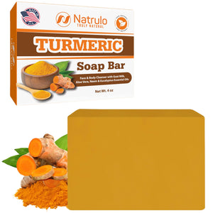Natrulo jabon-curcuma cara-cuerpo, limpieza suave y tono uniforme.