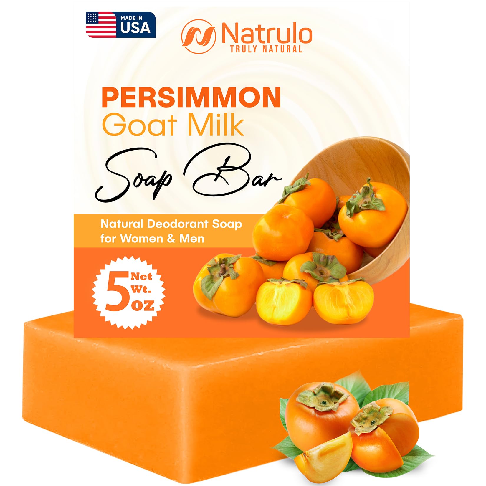 Jabón corporal Persimmon de Natrulo para controlar el olor y dejar sensación fresca.