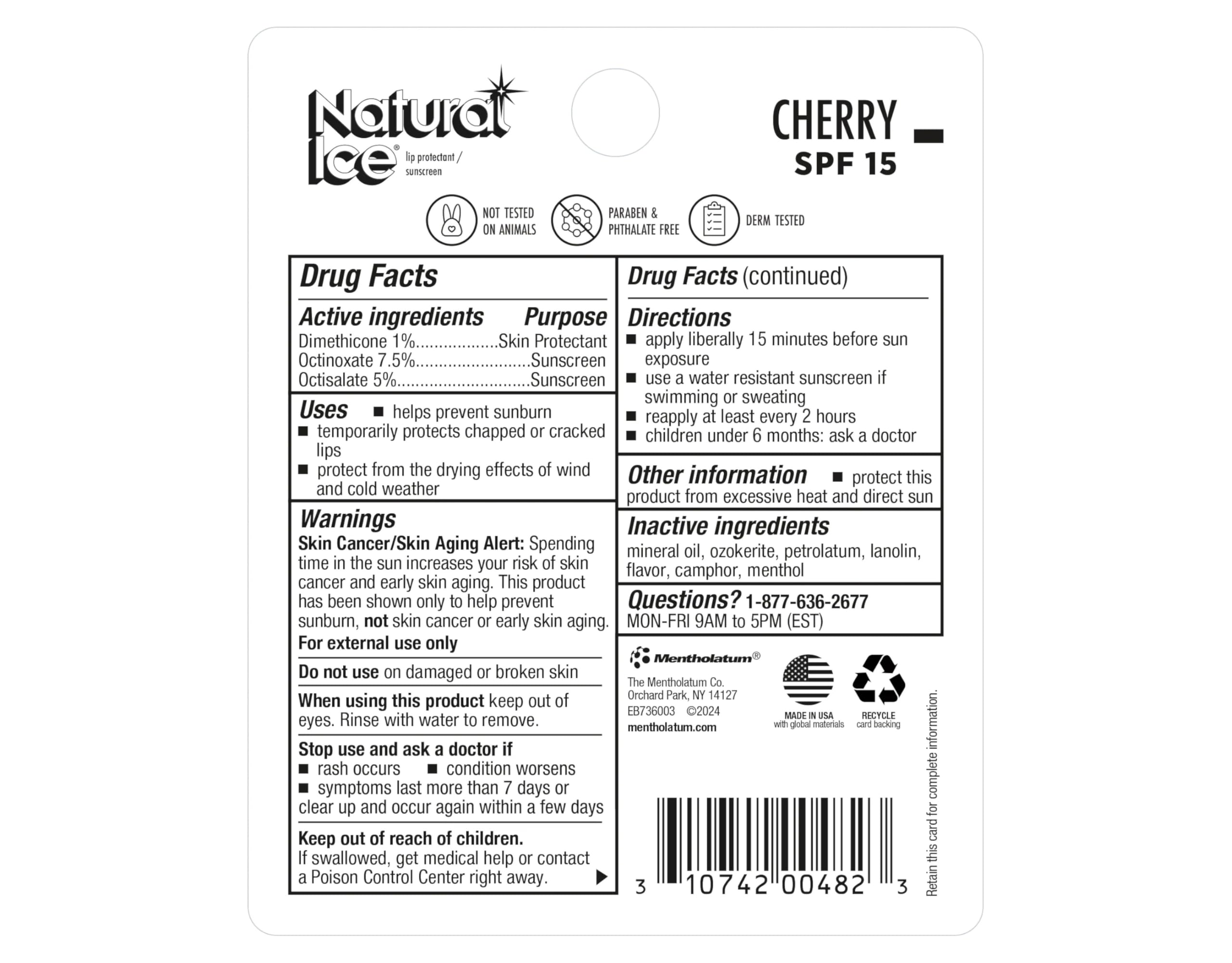 NATURAL bálsamo labial cereza SPF 15, etiqueta visible para identificación rápida.