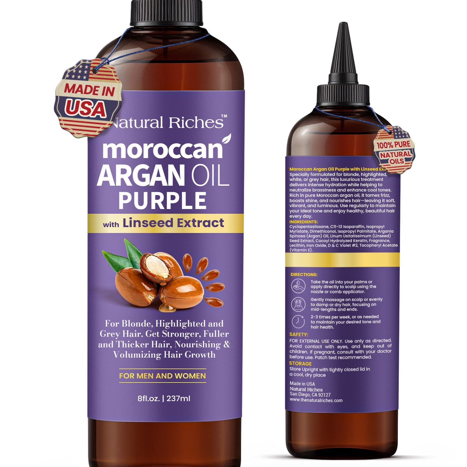 Natural Riches Aceite de Argán Morado en botella, neutraliza tonos amarillos.