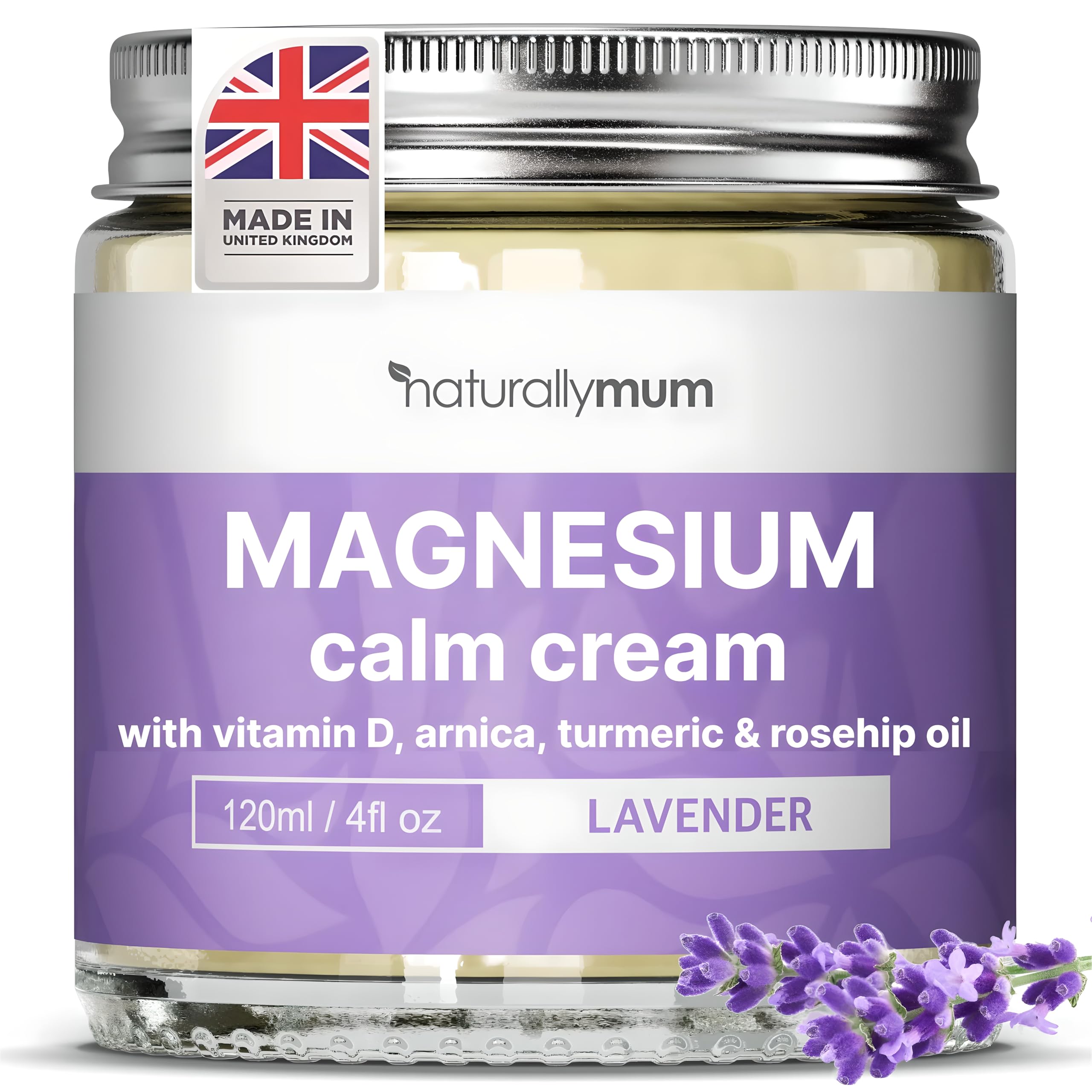 NaturallyMum crema magnesio d3 lavanda en botella, aroma suave para bienestar