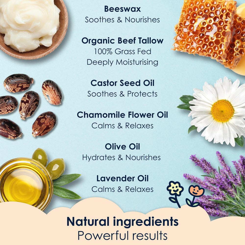 NaturallyMum ingredientes naturales: sebo de vaca para piel nutrida.