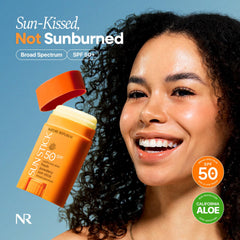 Nature Republic Aloe Fresh Powdery Sun Stick, acabado transparente, ideal bajo maquillaje.