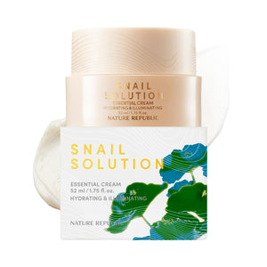 Nature Republic Snail Mucin Cream, bote de 52 ml, hidratación duradera para piel radiante.