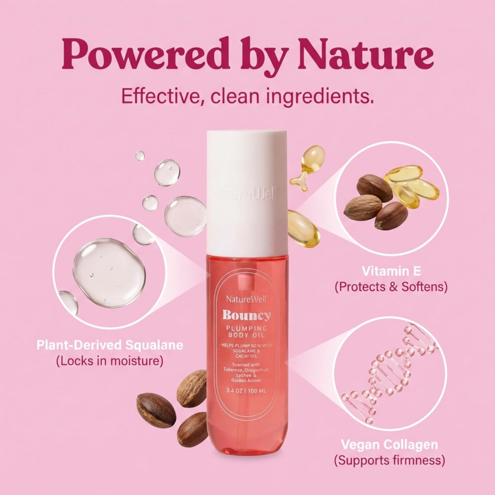Nature Well Bouncy Plumping: aceite de cacay aporta nutrición profunda para piel sana.
